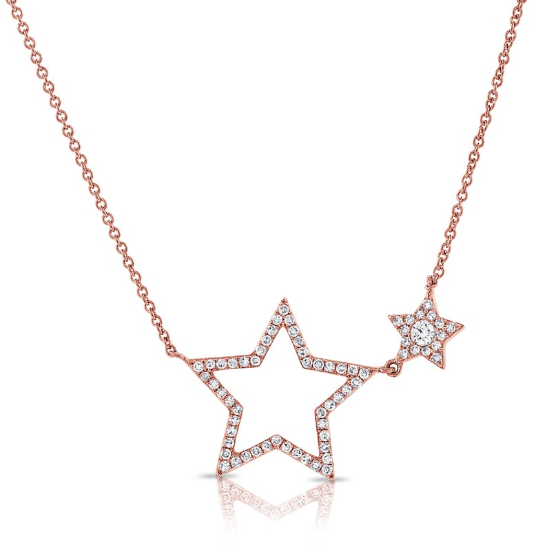 14KT Pave Diamond Open Star Necklace Dainty Star Necklace - Etsy