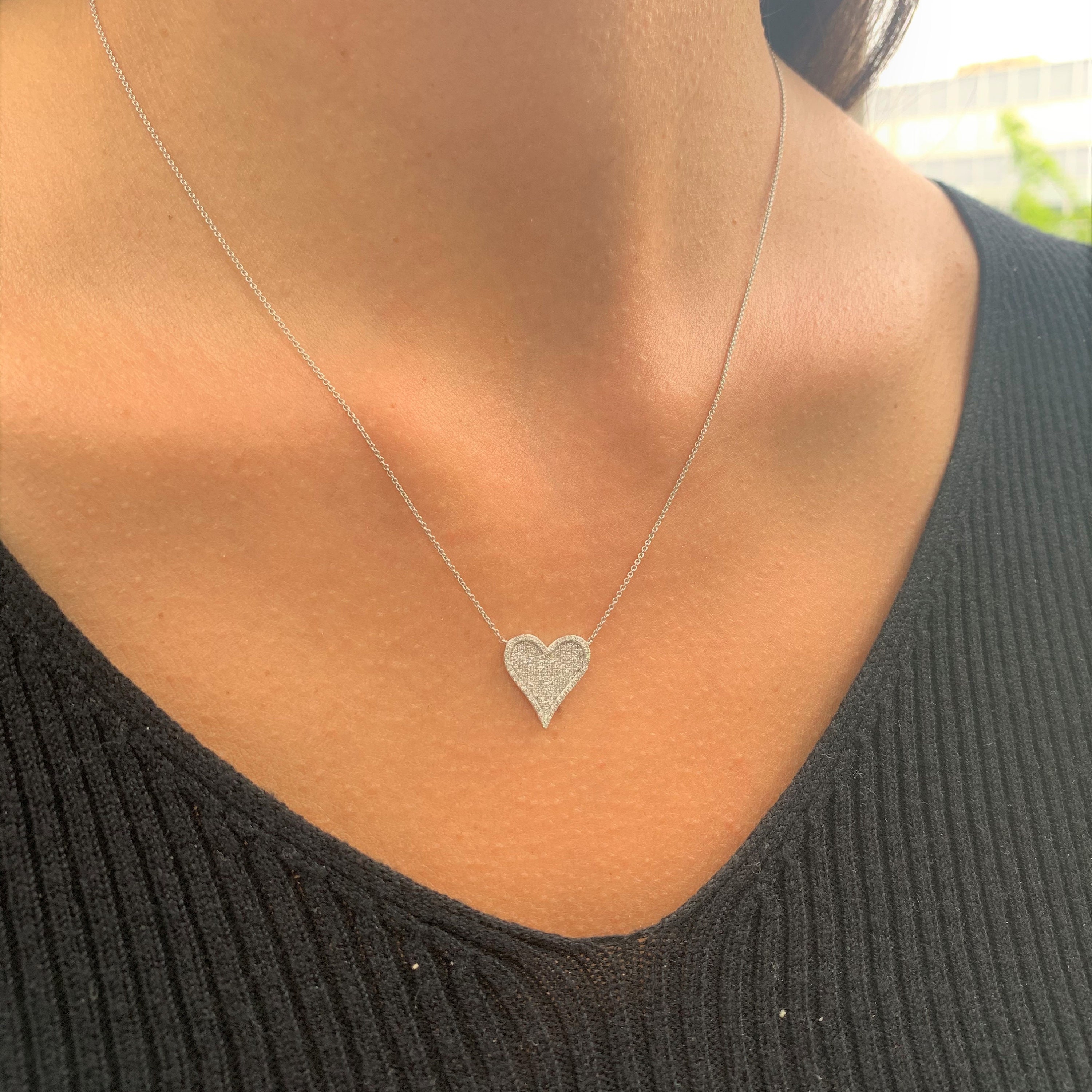 Diamond Heart Necklace / 14k Gold Diamond Heart Necklace / Solid Gold