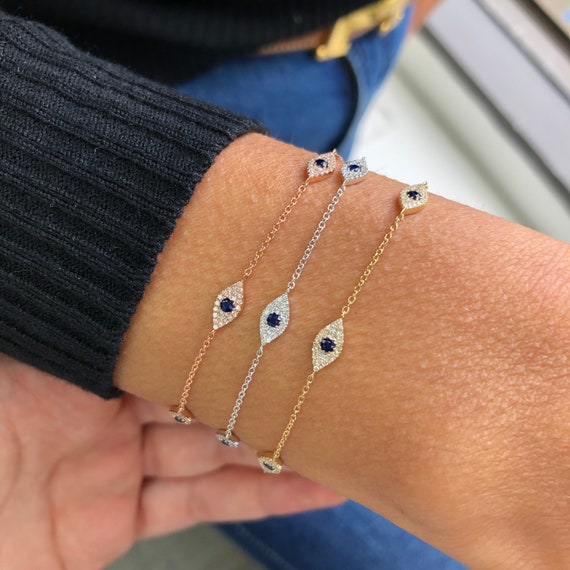 Joelle Evil Eye Diamond Bracelet Blue Sapphire With 14k Gold