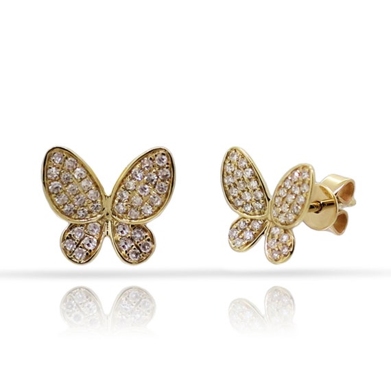 Joelle Diamond Butterfly Stud Earrings 14k Gold 1/5 Ct Gifts | Etsy