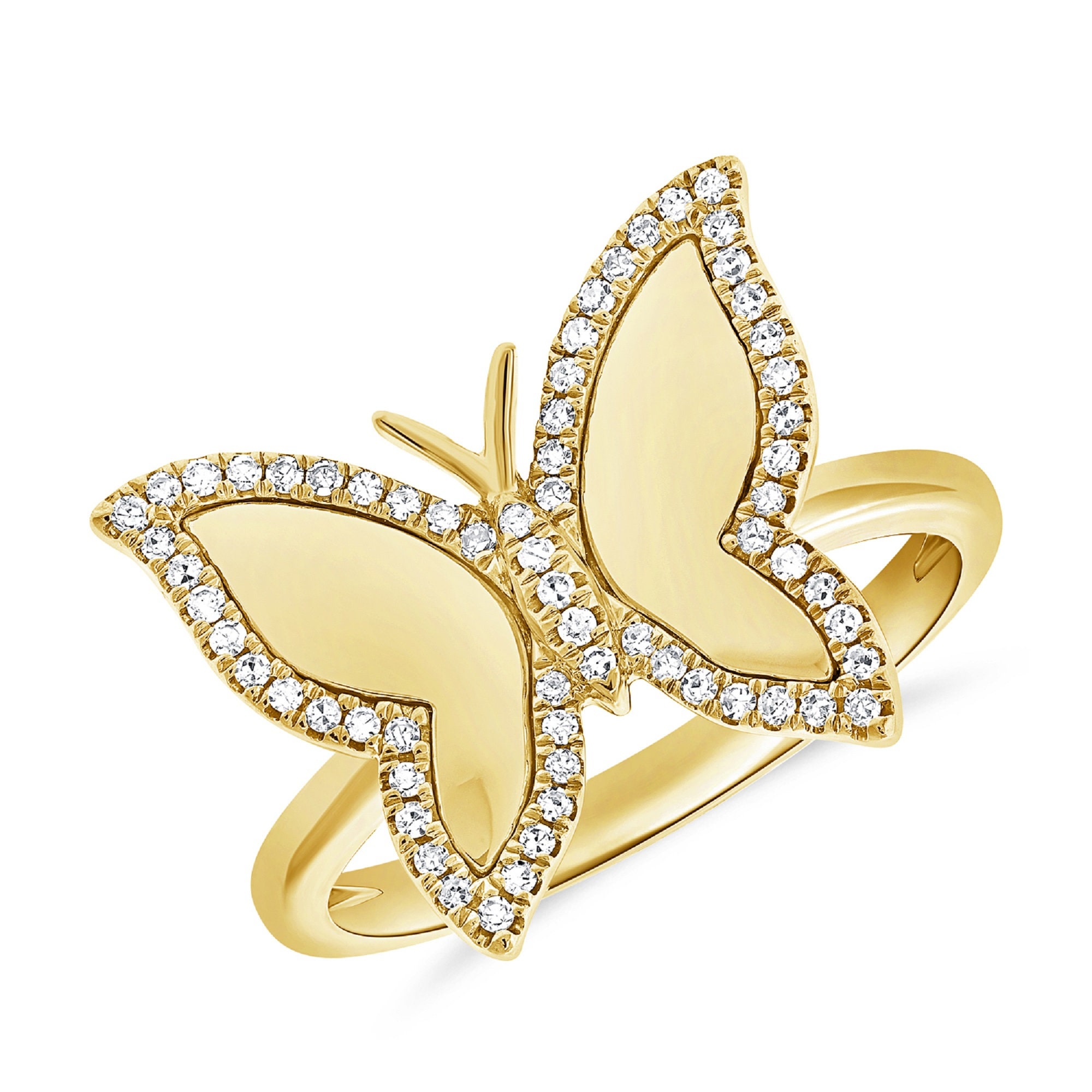 14K Yellow Gold & Diamond Butterfly Ring Etsy Australia