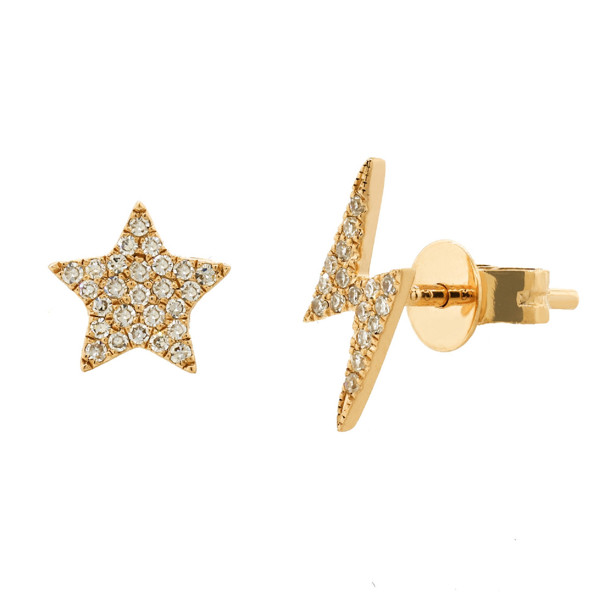Joelle Lightning Bolt & Star Mismatched Diamond Earrings for - Etsy