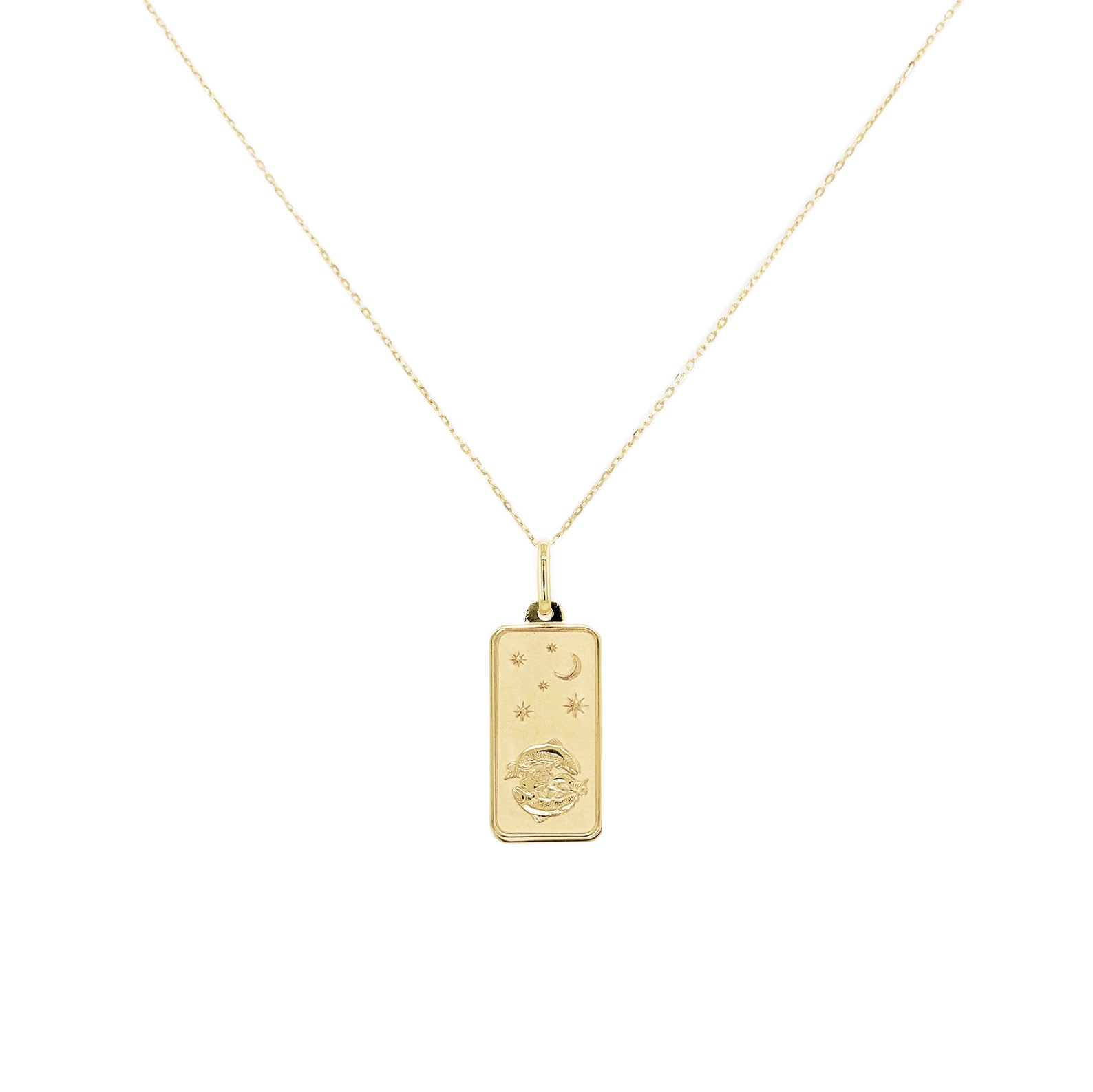 Zodiac Sign Necklace 14k Gold Rectangle Pendant 1618 Inch Yellow Gold