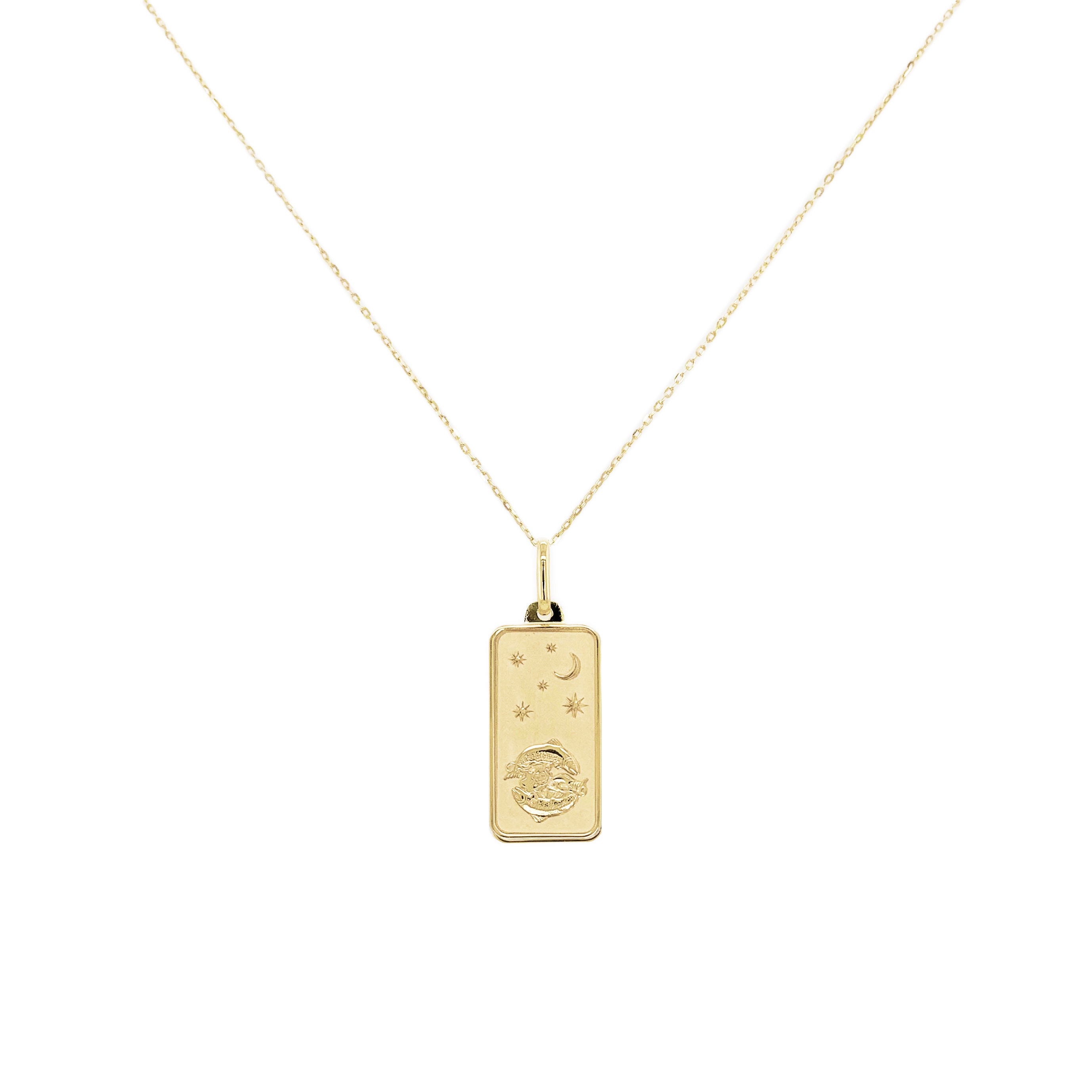 Zodiac Sign Necklace 14k Gold Rectangle Pendant 1618 Inch Yellow Gold