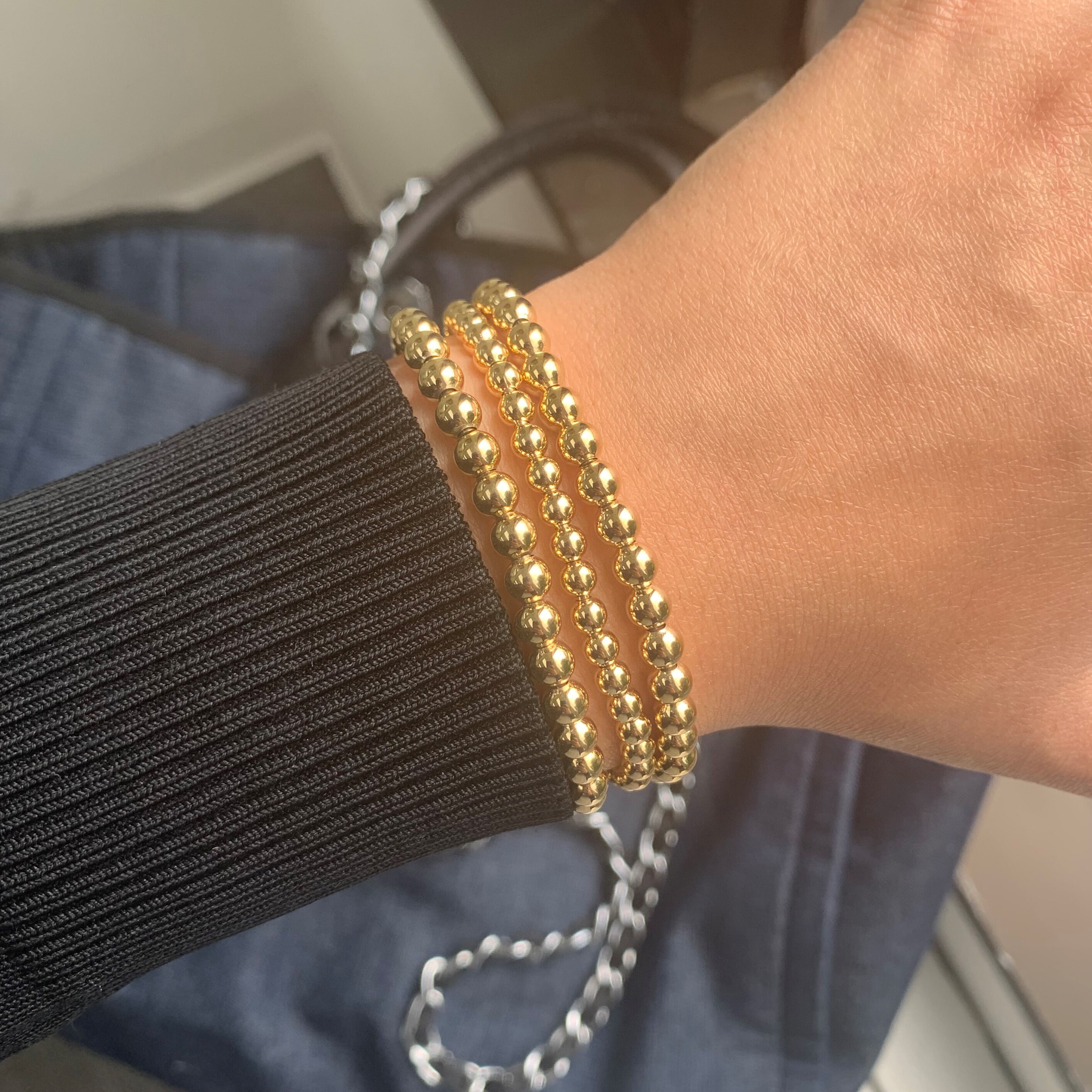 4mm Gold Bead Bracelet with Diamond Bead Yellow Gold Vermeil / 7.5