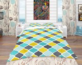 Blue Duvet Cover, Abstract Checker Duvet Cover, Bohemian Bedding Eclectic Décor Twin Duvet Cover Queen Duvet Cover King Duvet Cover BED18942