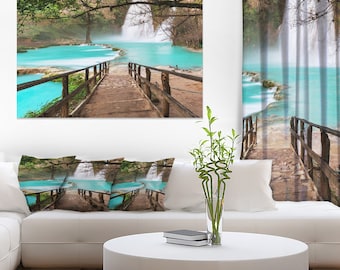 Stairway into Beautiful Waterfall in Landscape Canvas Art Print and Landscape Metal Wall Art (PT12261)