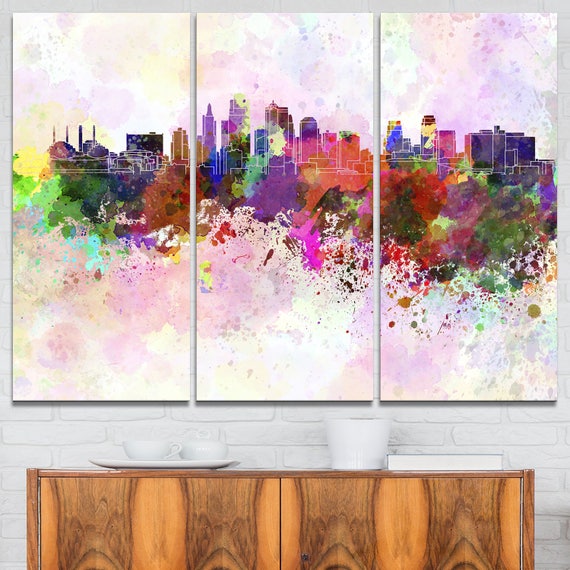 60x28-5 Equal Panels Designart Boston Skyline at Dusk-Cityscape Photo Canvas Print-60x28-5