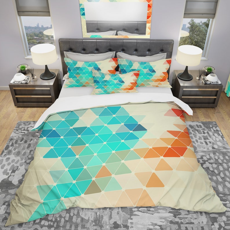 Designart Abstract Colorful Geometric Pattern Bedding Sheet Etsy