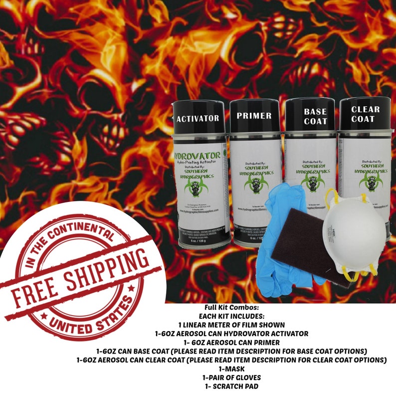Hydrographic Film Full Kit Flaming Alien Skulls
