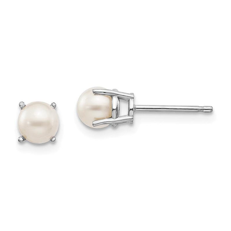 14k White Gold 4.5mm Round June-FW Cultured Pearl Post Earrings