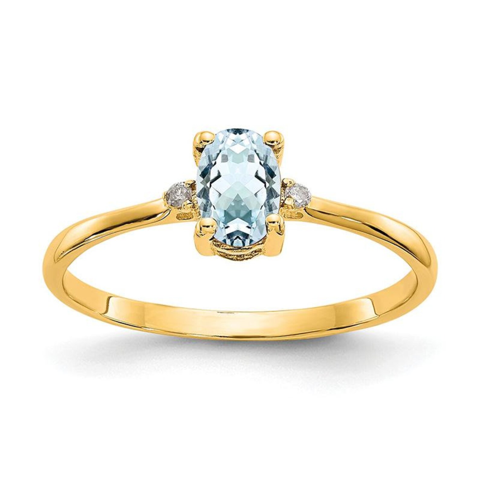 14k Diamond & Aquamarine Birthstone Ring Etsy