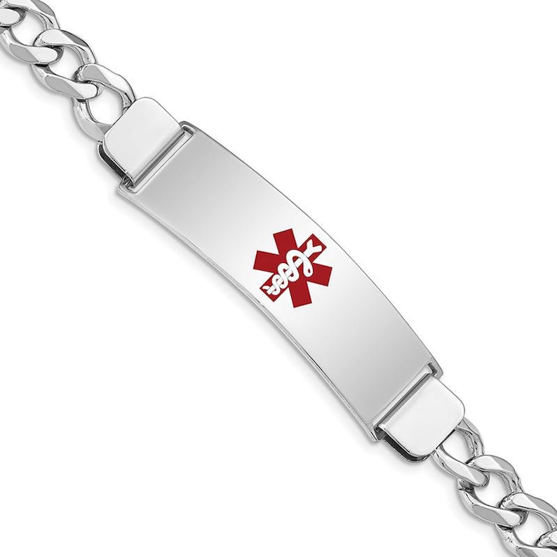 Sterling Silver Rhodium-plated Medical ID Curb Link Bracelet Weight: 18.76 grams Length 8mm Width mm