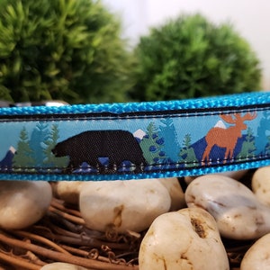 Halsband, 1&quot; hondenhalsband met metalen gesp, hondenhalsband beer en eland, winterhalsband, aangepaste hondenhalsband
