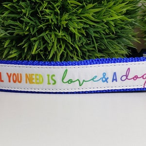 Dog Collar, 1&quot; Dog Collar, Love Dog Collar, Rainbow Dog Collar, All you Need is Love and a Dog, Metal Buckle, Reflective Collar
