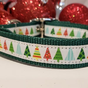 1&quot; Christmas Tree Dog Collar, Metal Buckle Dog Collar, Holiday Collar, Christmas Dog Collar, Martingale