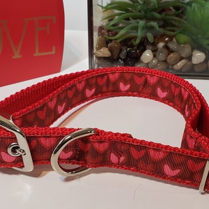 Collar para perro, collar para perro para el día de San Valentín, collar para perro de 1" de ancho, collar para perro con corazones, collar para perro rojo, collar con corazones rojos, San Valentín