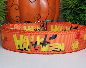 Hundehalsband, Halloween Hundehalsband, Hundehalsband in Orange, 25 mm Hundehalsband, Metallschnalle Hundehalsband, süßes Hundehalsband, Happy Halloween