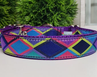 Diamond Print Dog Collar, Colorful Dog Collar, 1 inch Dog Collar, Big Dog Collar, Dog Leash