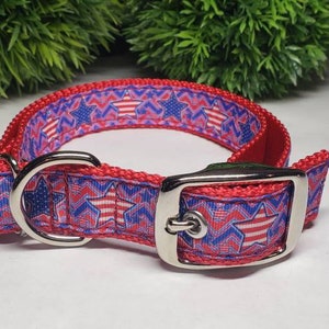 4th of July Dog Collar, 1&quot; Metal Buckle Dog Collar, Patriotic Dog Collar, Stars and Stripes Dog Collar, Red White & Blue Dog Collar