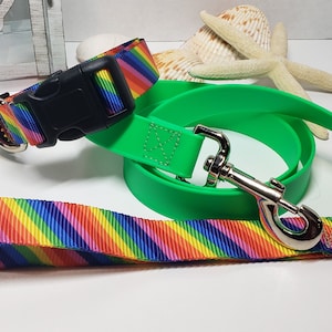 Dog Collar, Biothane, Water Resistant Dog Collar and Dog Leash, Rainbow Dog Collar, Adjustable Dog Collar, Half Check Chain, Martingale