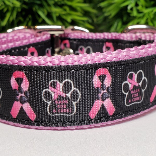 Bark for a Cure Dog Collar, 1" Dog Collar, Cancer Awareness Dog Collar, Bark for a Cure Dog Collar, Metal Buckle, Martingale Collar, Key FOB