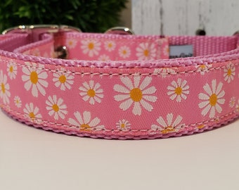 Pink Daisies Dog Collar, 1" Dog Collar, Floral Dog Collar, Big Dog Collar, Summer Dog Collar, Daisy Dog Collar. Spring Dog Collar