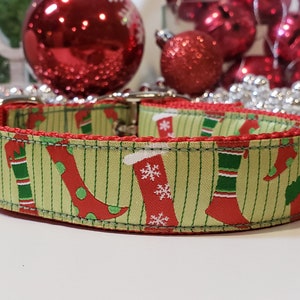 Christmas Dog Collar, Holiday Dog Collar, 1&quot; Metal Buckle Dog Collar, Christmas Stockings Dog Collar, Martingale