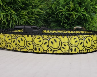 Dog Collar, Smiley Face Dog Collar, 1 inch wide Dog Collar, Cute Dog Collar, Custom Dog Collar, Happy Dog Collar, Big Dog Collar