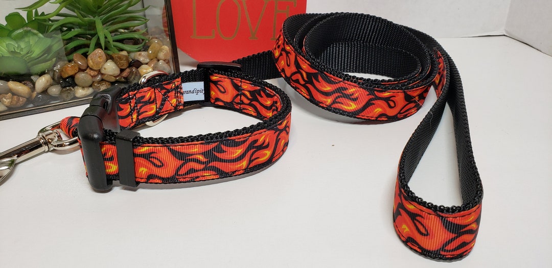 Dog Collar, 1 Dog Collar, Flame Dog Collar, Dog Leash, Flames Dog