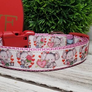 Dog Collar, Holiday Dog Collar, Valentines Day Dog Collar, 1&quot; Dog Collar, Elephant Dog Collar, Big Dog Collar, Hearts Dog Collar