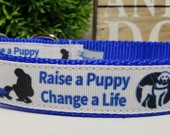 1" Dog Collar, Raise A Puppy Change A Life, Puppy Raisers, Metal Buckle Collar,  Half Check Chain, Quick Release Buckle, Martingale Collar