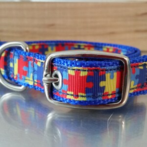 Dog Collar, 3/4&quot; Dog Collar, Puzzle Piece Dog Collar, Autism Collar, Puppy Collar, Small Dog Collar, Autism Ribbon, Autism Dog Collar