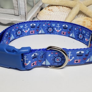 Dog Collar, 1&quot; Nautical Dog Collar, 1&quot; Dog Collar, Summer Collar, Sailing Dog Collar, Metal Buckle, Martingale, Half Check Chain, Reflective
