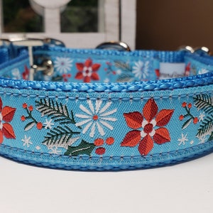 Dog Collar, 1&quot; Dog Collar,  Collar Poinsettia, Metal Buckle Dog Collar,  Martingale, Christmas Dog Collar, Dog Leash