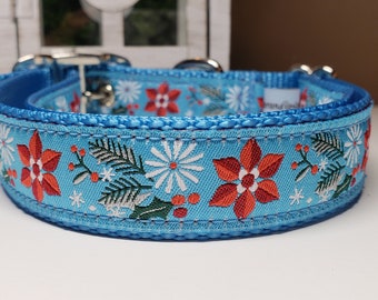 Dog Collar, 1" Dog Collar,  Collar Poinsettia, Metal Buckle Dog Collar,  Martingale, Christmas Dog Collar, Dog Leash