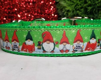 Holiday Dog Collar, Gnome Dog Collar, Christmas Dog Collar, Winter Dog Collar, 1" Dog Collar, Christmas Gnome Dog Collar