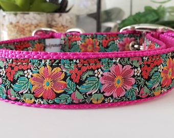 Dog Collar, 1" Dog Collar, Floral Dog Collar, Hibiscus Flower Dog Collar, Hibiscus Flower Dog Collar, Metal Buckle Collar, Martingale