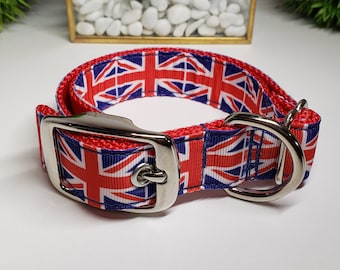 Union Jack Dog Collar, British Flag Dog Collar, Dog Collar, 1 inch wide Dog Collar, Union Jack Flag, Union Flag, British Union, Big Dog