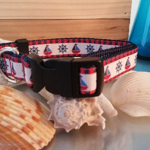 3/4&quot; Sailboats Dog Collar, Small Dog Collar, Puppy Collar, Adjustable Collar, Metal Buckle