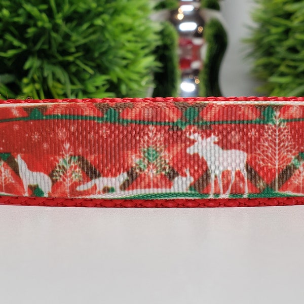 Dog Collar. Christmas Dog Collar, Winter Dog Collar, 1" Dog Collar, Winter Dog Collar, Martingale, Half Check Chain, Metal Buckle Collar