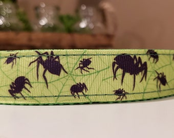 1" Metal Buckle Dog Collar, Spider Dog Collar, Halloween Dog Collar, Spooky Dog Collar, Plastic Buckle, Spider Ribbon