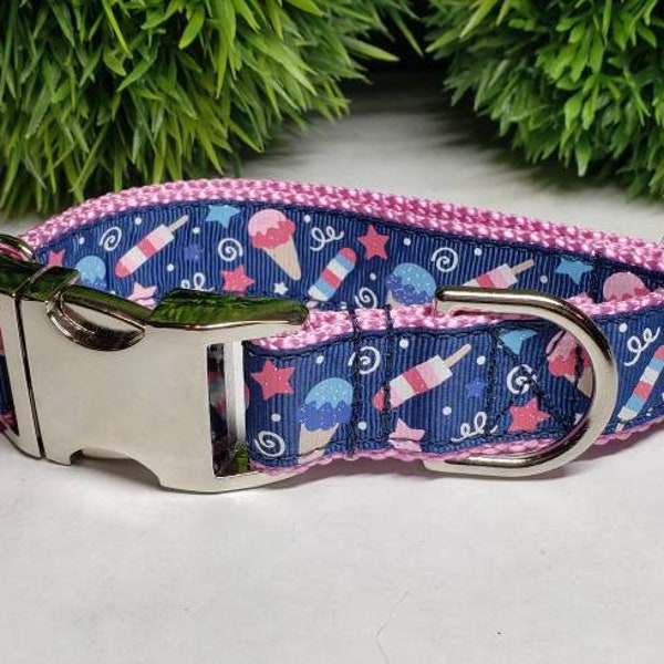 Dog Collar, 4th of July Dog Collar, Holiday Dog Collar, 1" Dog Collar, Festive Dog Collar, Metal Buckle, Martingale, Half Check Chain