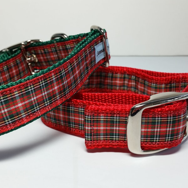 Dog Collar, Red Tartan Plaid Dog Collar, 1" wide Dog Collar, Plaid Dog Collar, Christmas Dog Collar, Custom Dog Collar