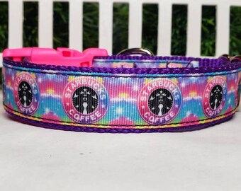 Dog Collar, 1" Dog Collar, Coffee Dog Collar, Starbucks Dog Collar, Rainbow Dog Collar, Cute Dog Collar, Big Dog Collar