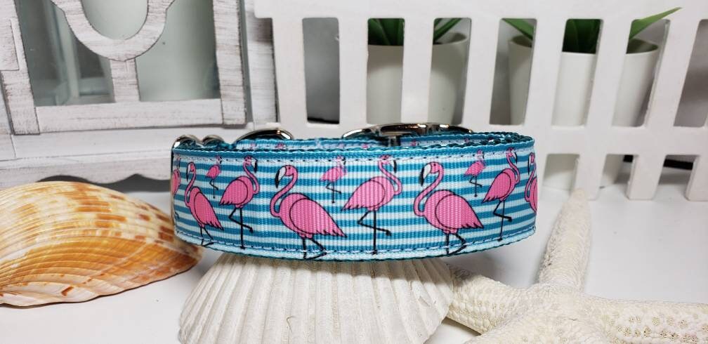 Nylon-Hundehalsband – Flamingo-Muster, Größe S (25–38 Cm Halsumfang), Mit Schnellverschluss, Waschbar