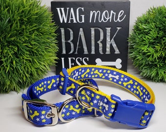 Collar para perros, collar para perros con huesos, collar para perros azul, collares para perros de 1", collar para perros con huesos y estrellas, collar para perros grandes, correa para perros