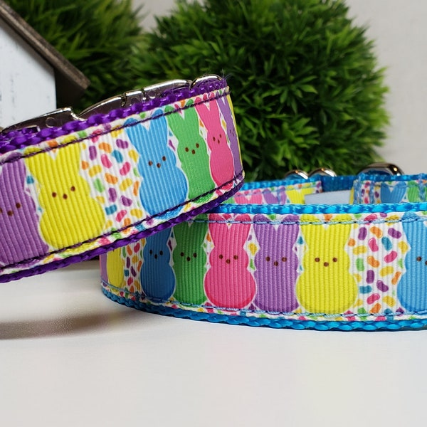 Peeps Dog Collar, 1 inch wide Collar, Holiday Dog Collar, Big Dog Collar, Bunny Peeps, Easter Dog Collar, Spring Dog Collar, Cute Dog Collar