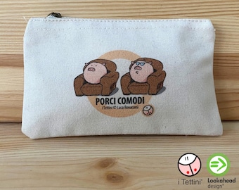 Astuccio in Cotone Naturale PORCI COMODI, i Tettini® | Astuccio Portapenne | Pochette Portatutto