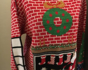turtleneck snowflakes wool acrylic Apart Impressions Medium light pink Christmas sweater preppy
